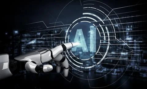 Future artificial intelligence robot and cyborg. 3D illustration. Stock Illustration