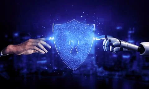 Future artificial intelligence robot and cyborg. 3D illustration. Illustrazione stock