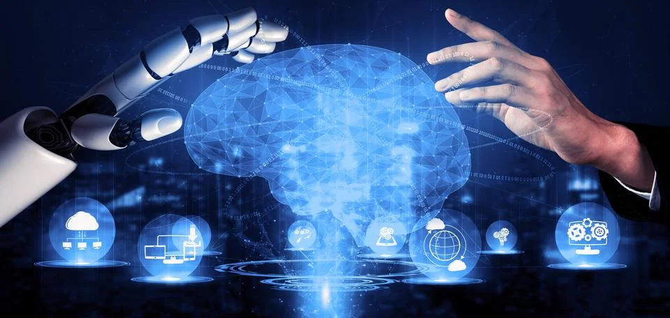 Future artificial intelligence robot and cyborg. 3D illustration. Stock Illustration