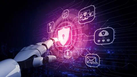 Future artificial intelligence robot and cyborg. 3D illustration. Stock Illustration