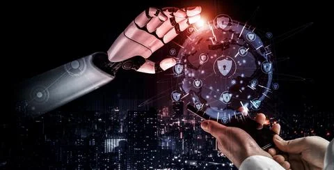 Future artificial intelligence robot and cyborg. 3D illustration. Stock Illustration