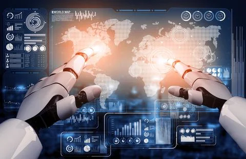 Future artificial intelligence robot and cyborg. 3D illustration. Stock Illustration