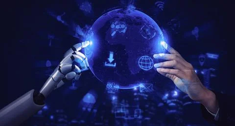 Future artificial intelligence robot and cyborg. 3D illustration. Stock Illustration