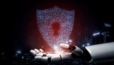 Future artificial intelligence robot and cyborg. 3D illustration. Illustrazione stock