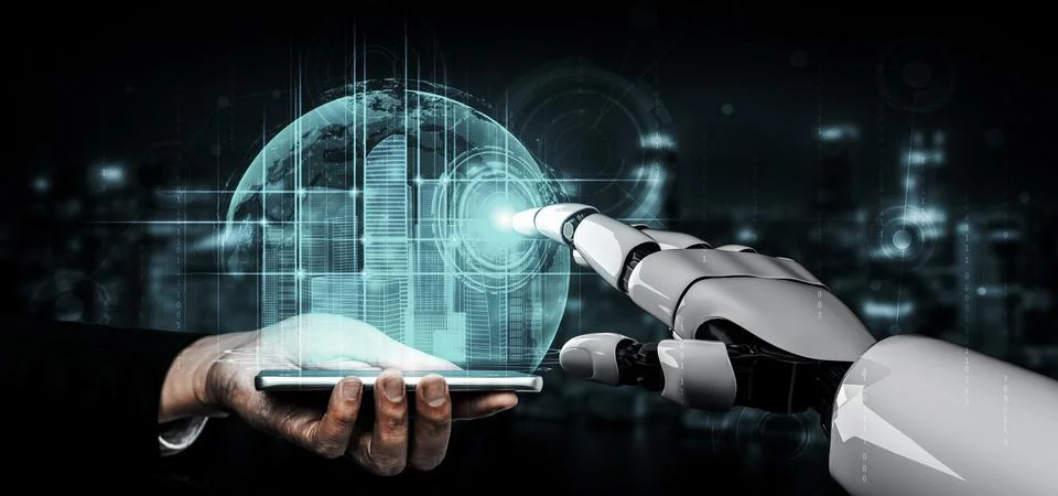 Future artificial intelligence robot and cyborg. 3D illustration. Stock Illustration