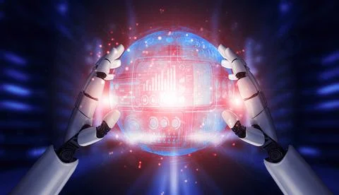 Future artificial intelligence robot and cyborg. 3D illustration. Stock Illustration