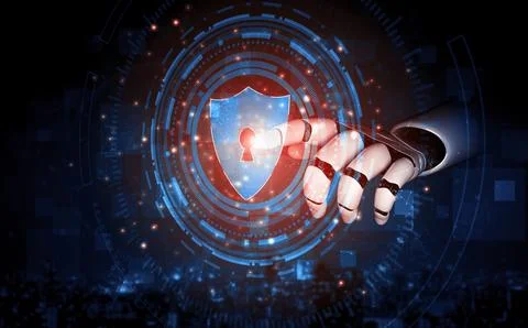 Future artificial intelligence robot and cyborg. 3D illustration. Illustrazione stock