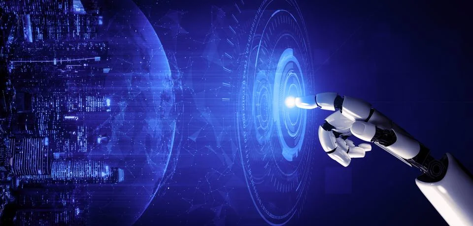 Future artificial intelligence robot and cyborg. 3D illustration. Stock Illustration