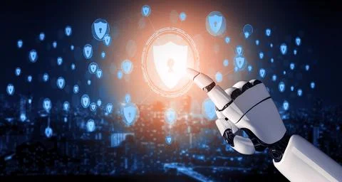 Future artificial intelligence robot and cyborg. 3D illustration. Illustrazione stock