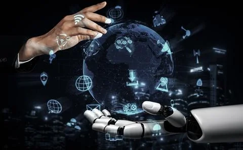 Future artificial intelligence robot and cyborg. 3D illustration. Stock Illustration