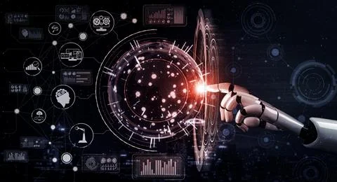 Future artificial intelligence robot and cyborg. 3D illustration. Stock Illustration