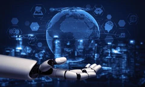 Future artificial intelligence robot and cyborg. 3D illustration. Stock Illustration