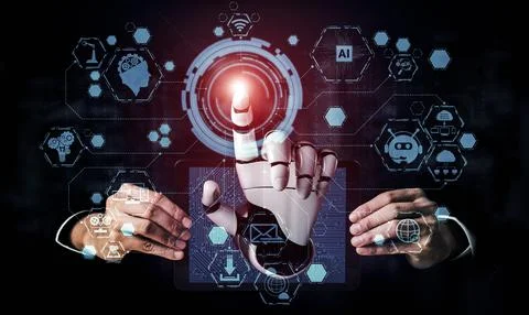 Future artificial intelligence robot and cyborg. 3D illustration. イラスト素材