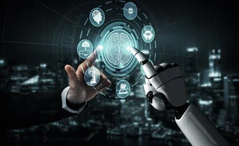 Future artificial intelligence robot and cyborg. 3D illustration. 스톡 일러스트