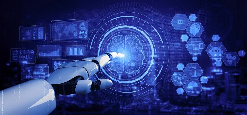 Future artificial intelligence robot and cyborg. 3D illustration. Stock Illustration