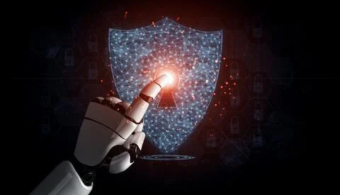 Future artificial intelligence robot and cyborg. 3D illustration. Illustrazione stock