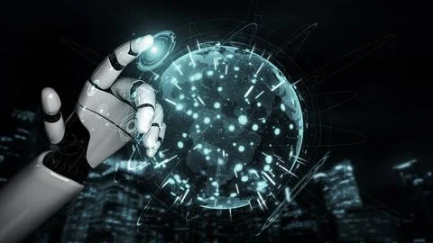 Future artificial intelligence robot and cyborg. 3D illustration. Stock Illustration