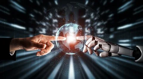 Future artificial intelligence robot and cyborg. 3D illustration. Stock Illustration