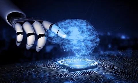 Future artificial intelligence robot and cyborg. 3D illustration. Illustrazione stock