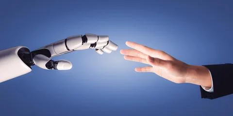 Future artificial intelligence robot and cyborg. 3D illustration. Illustrazione stock