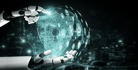 Future artificial intelligence robot and cyborg. 3D illustration. Stock Illustration