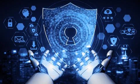 Future artificial intelligence robot and cyborg. 3D illustration. Stock Illustration