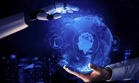 Future artificial intelligence robot and cyborg. 3D illustration. Stock Illustration