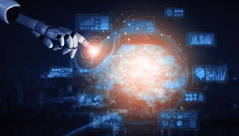 Future artificial intelligence robot and cyborg. 3D illustration. Stock Illustration