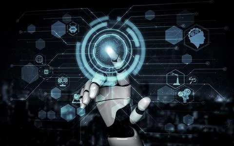 Future artificial intelligence robot and cyborg. 3D illustration. 스톡 일러스트