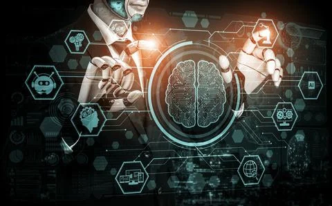 Future artificial intelligence robot and cyborg. 3D illustration. Stock Illustration