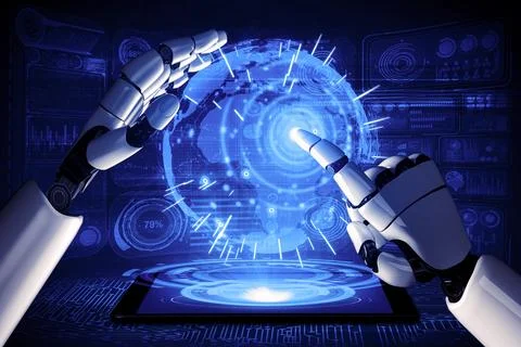 Future artificial intelligence robot and cyborg. 3D illustration. 스톡 일러스트