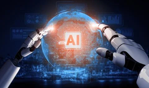 Future artificial intelligence robot and cyborg. 3D illustration. Stock Illustration