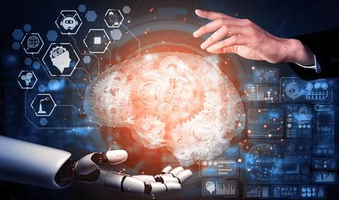 Future artificial intelligence robot and cyborg. 3D illustration. イラスト素材