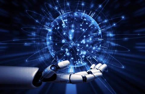 Future artificial intelligence robot and cyborg. 3D illustration. Stock Illustration