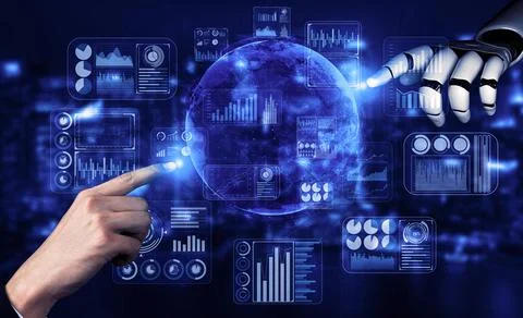 Future artificial intelligence robot and cyborg. 3D illustration. Illustrazione stock