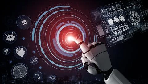 Future artificial intelligence robot and cyborg. 3D illustration. Stock Illustration