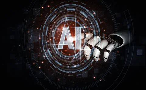 Future artificial intelligence robot and cyborg. 3D illustration. Illustrazione stock