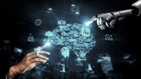 Future artificial intelligence robot and cyborg. 3D illustration. Stock Illustration