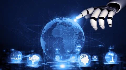 Future artificial intelligence robot and cyborg. 3D illustration. Stock Illustration