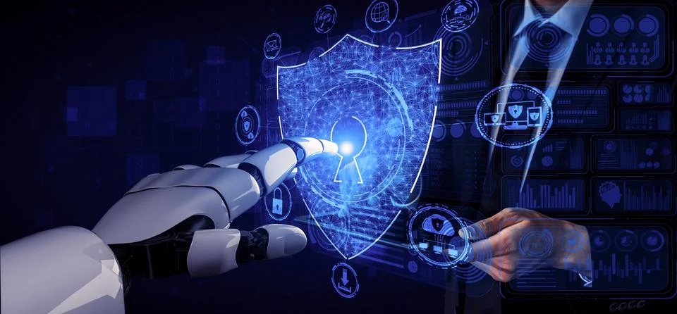 Future artificial intelligence robot and cyborg. 3D illustration. Stock-Illustration