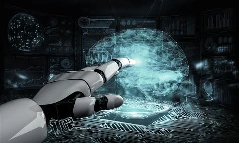 Future artificial intelligence robot and cyborg. 3D illustration. Stock Illustration