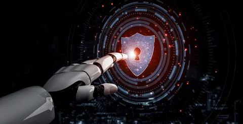 Future artificial intelligence robot and cyborg. 3D illustration. Illustrazione stock