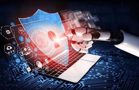 Future artificial intelligence robot and cyborg. 3D illustration. Stock Illustration