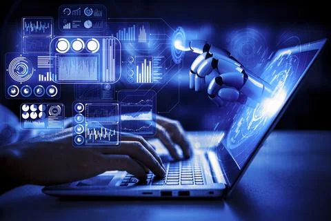 Future artificial intelligence robot and cyborg. 3D illustration. Stock Illustration