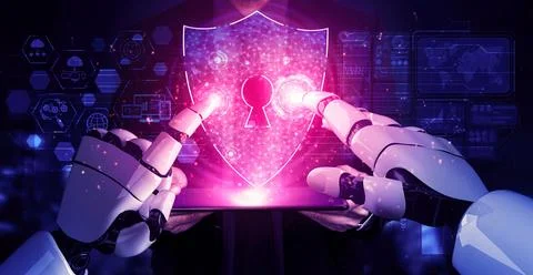 Future artificial intelligence robot and cyborg. 3D illustration. Stock Illustration