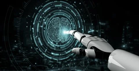 Future artificial intelligence robot and cyborg. 3D illustration. Stock Illustration