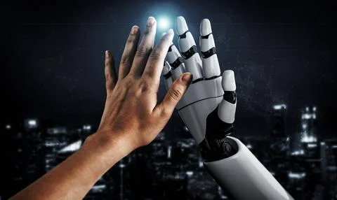 Future artificial intelligence robot and cyborg. 3D illustration. Illustrazione stock