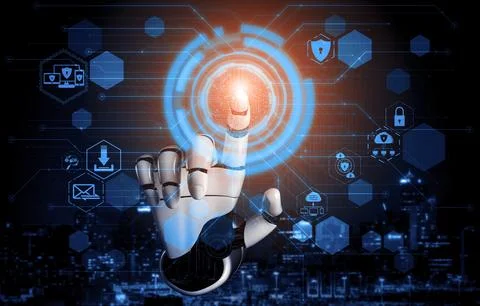 Future artificial intelligence robot and cyborg. 3D illustration. Stock Illustration