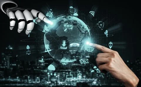 Future artificial intelligence robot and cyborg. 3D illustration. Stock Illustration