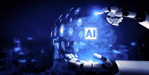 Future artificial intelligence robot and cyborg. 3D illustration. 스톡 일러스트